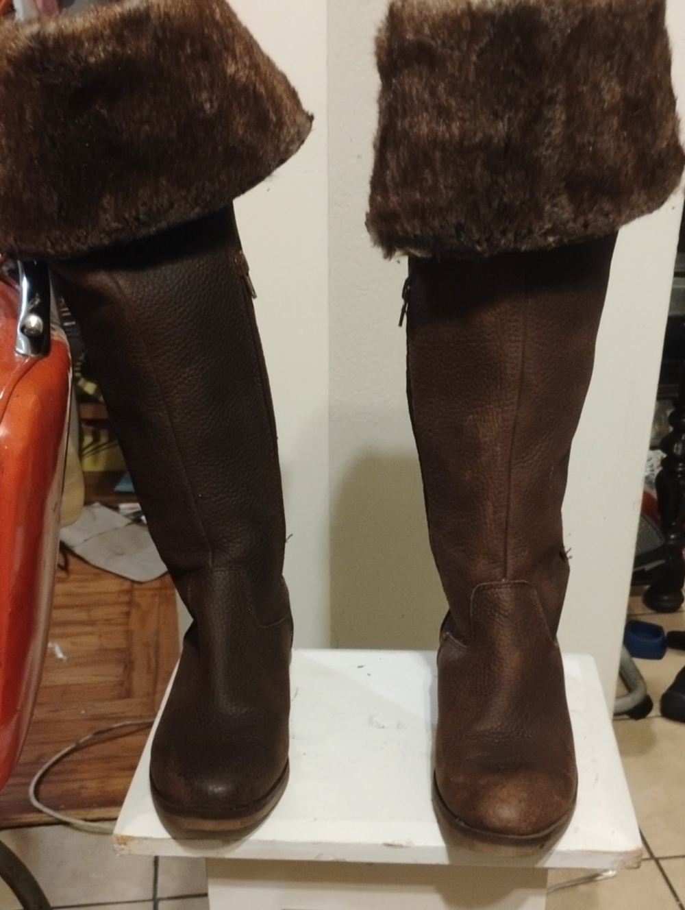 Lucky Brand Brown Over-the-Knee Faux-Fur Trim Boots